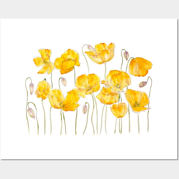 yellow poppy ink and watercolor Wall Art by colorandcolor